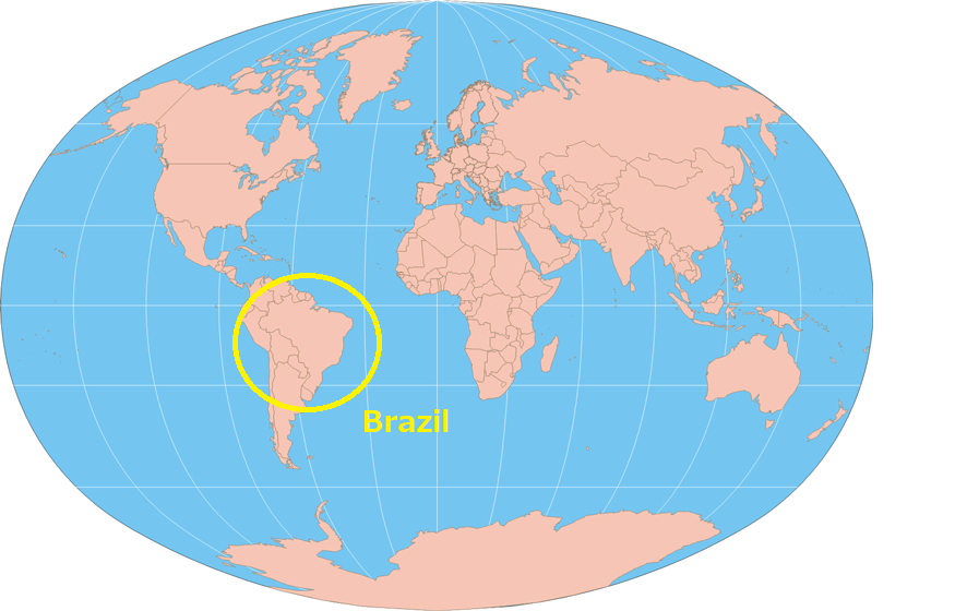 ブラジルの位置を示す世界地図