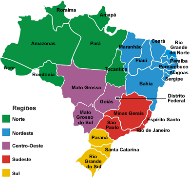 ブラジルの地域を示す地図